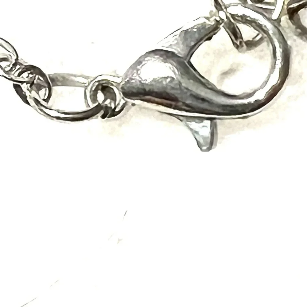 Silver Tone Guardian Angel Adjustable Necklace w/Rhinestone Lobster Claw Clasp.